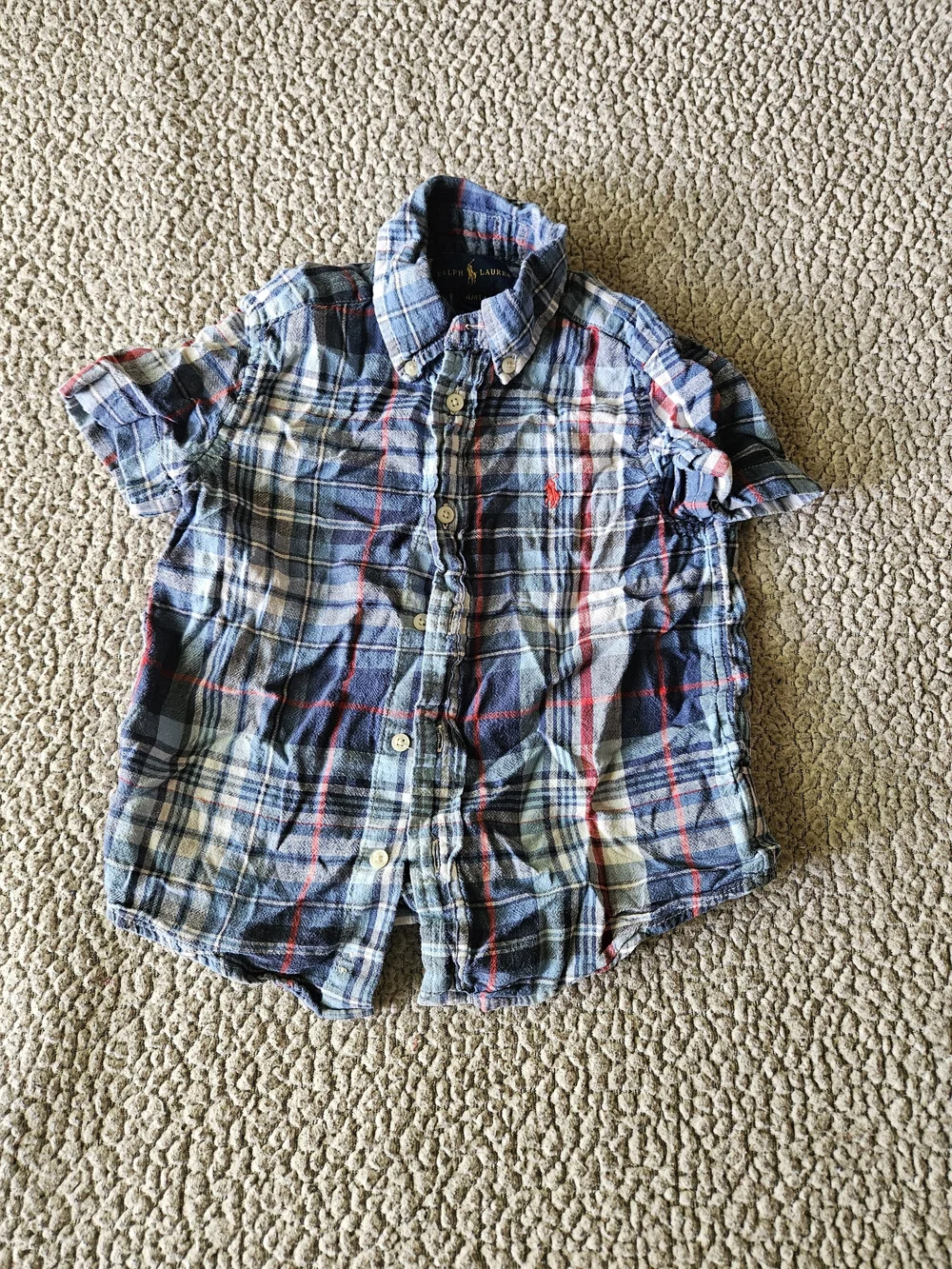 Ralph Lauren Blue Plaid Short-Sleeve Button-Down Shirt